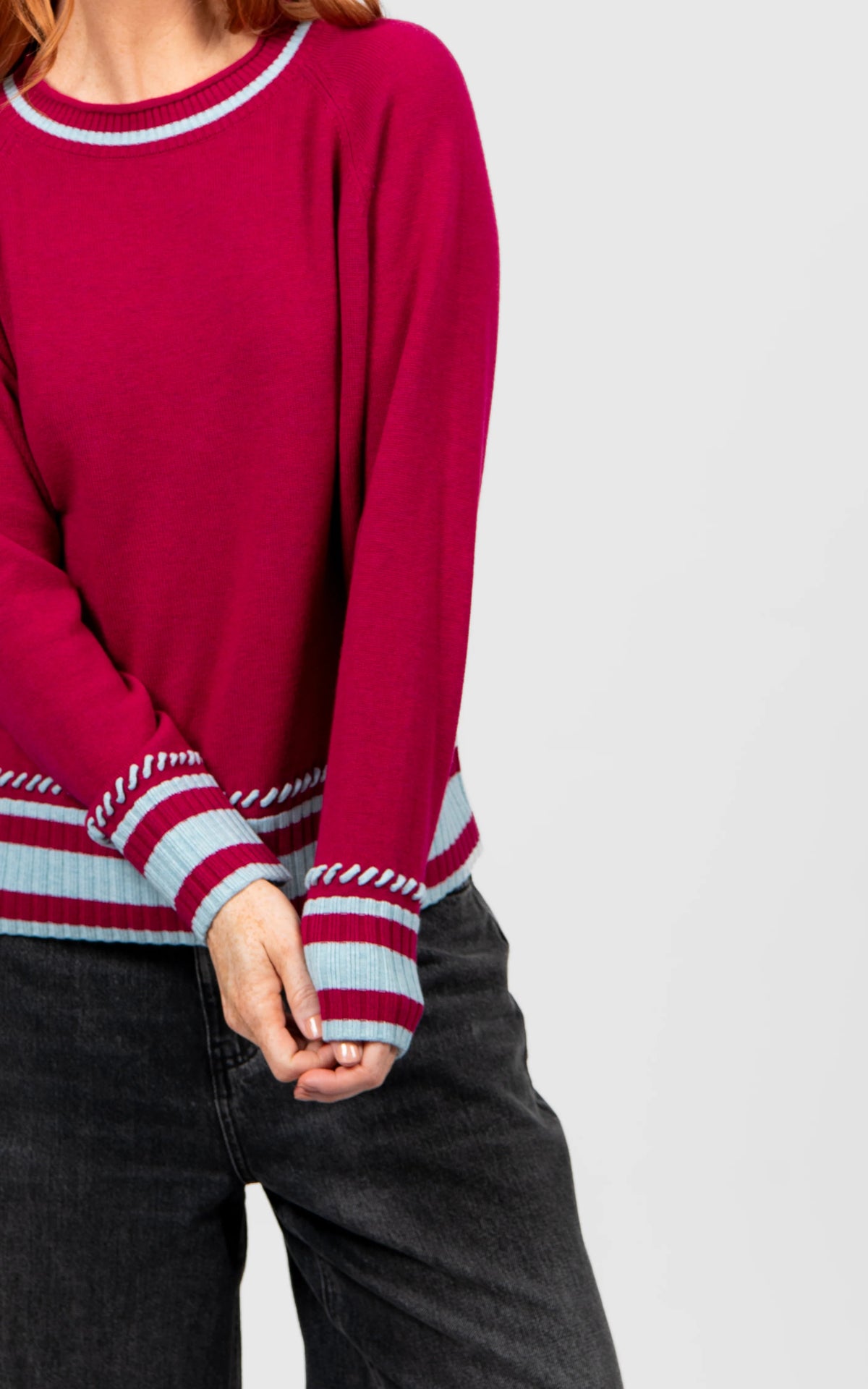 Bridge & Lord - Stripe Trim Raglan Pullover, view 9