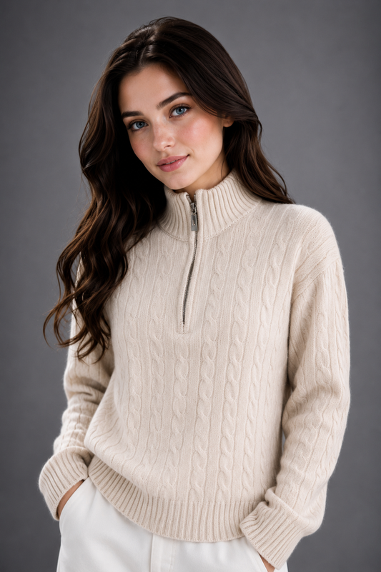 Pure Merino Wool Half Zip Cable Pullover