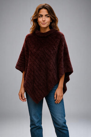 Angora Fur Knitted Natural Fur Poncho