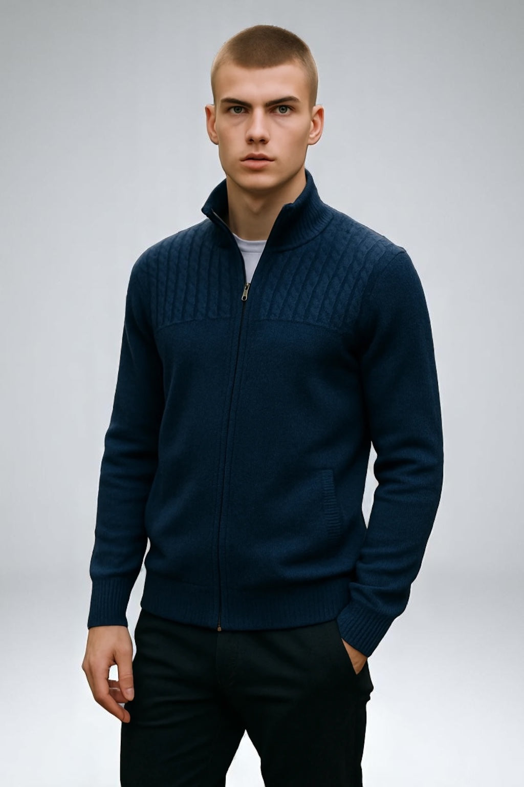 ANSETT GOLD FULL ZIP HALF CABLED WITH LINED POCKETS