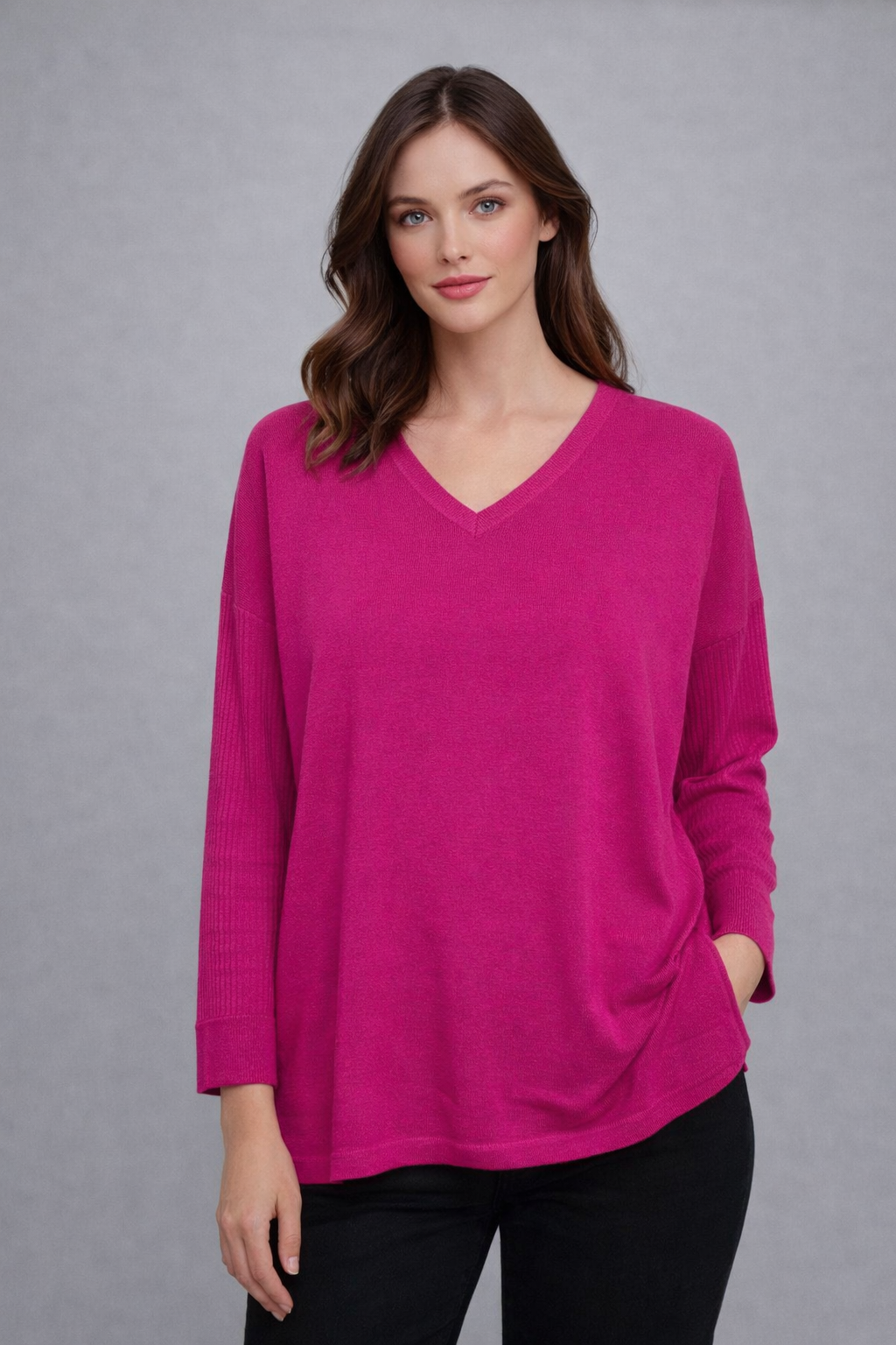 PURE WOOL CURVED VEE NECK PULLOVER
