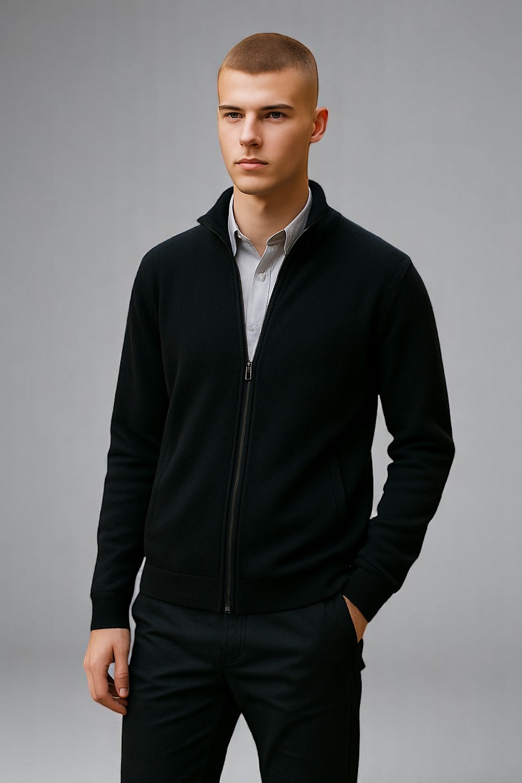 MEN LONG SLEEVE WITH 2 WAY ZIP POINTELLE CARDIGAN