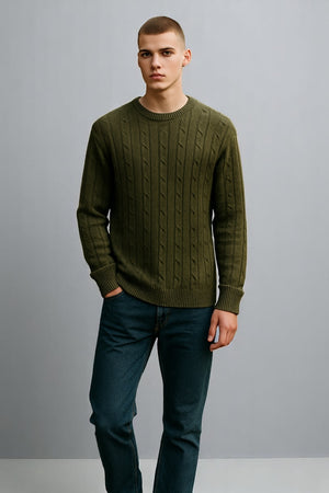 ANSETT PURE WOOL CABLE ROUND NECK