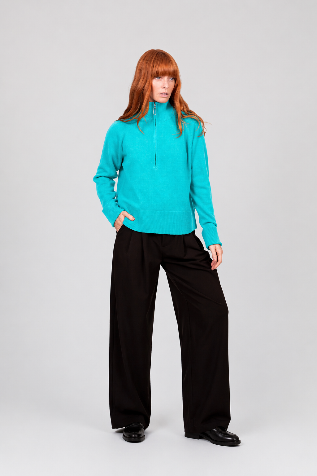 Bridge & Lord - 1/2 Zip Raglan Pullover With Turn-Up Cuffs