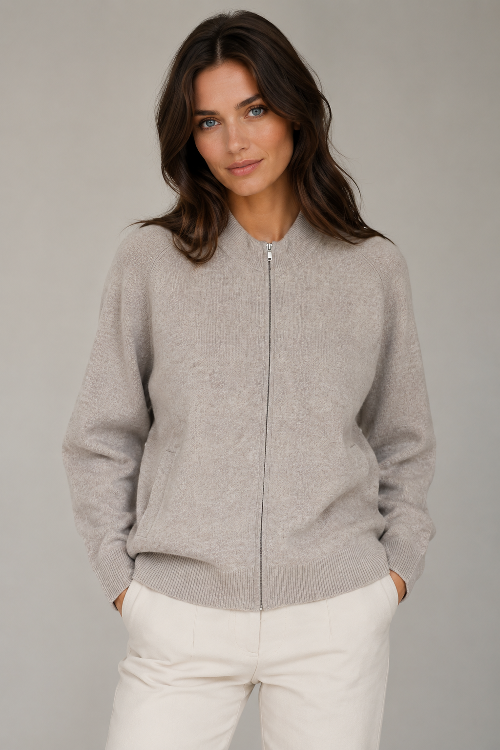 MERINO / CASHMERE FULL ZIP JACKET WITH POCKETS