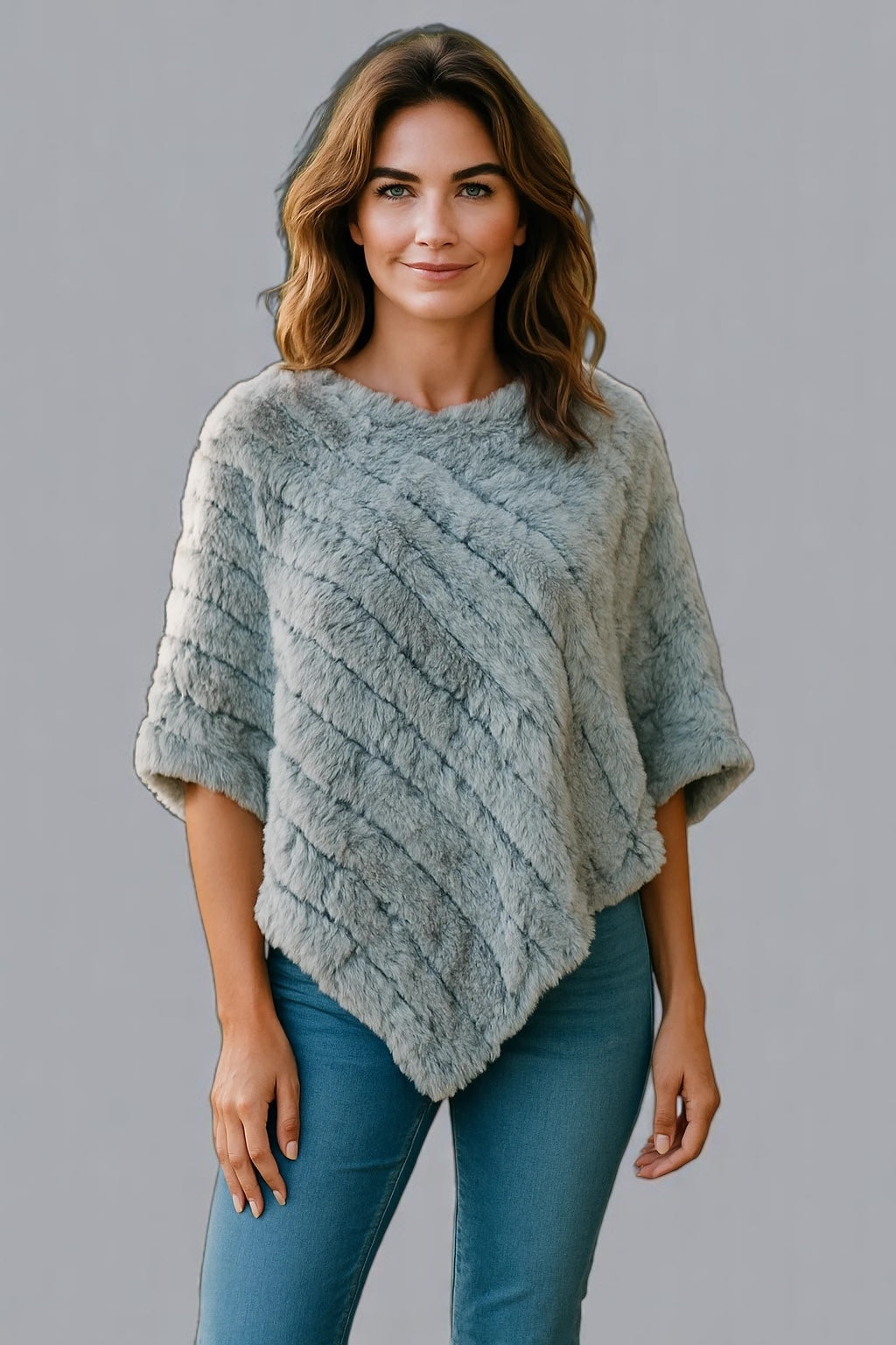 Premium Angora Fur Knitted Poncho Wrap