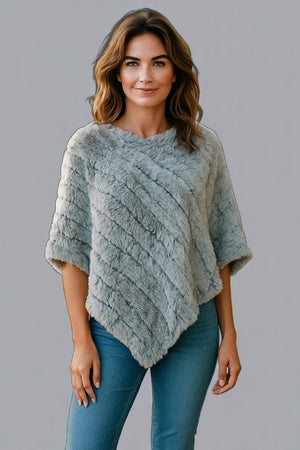 Angora Fur Knitted Natural Fur Poncho