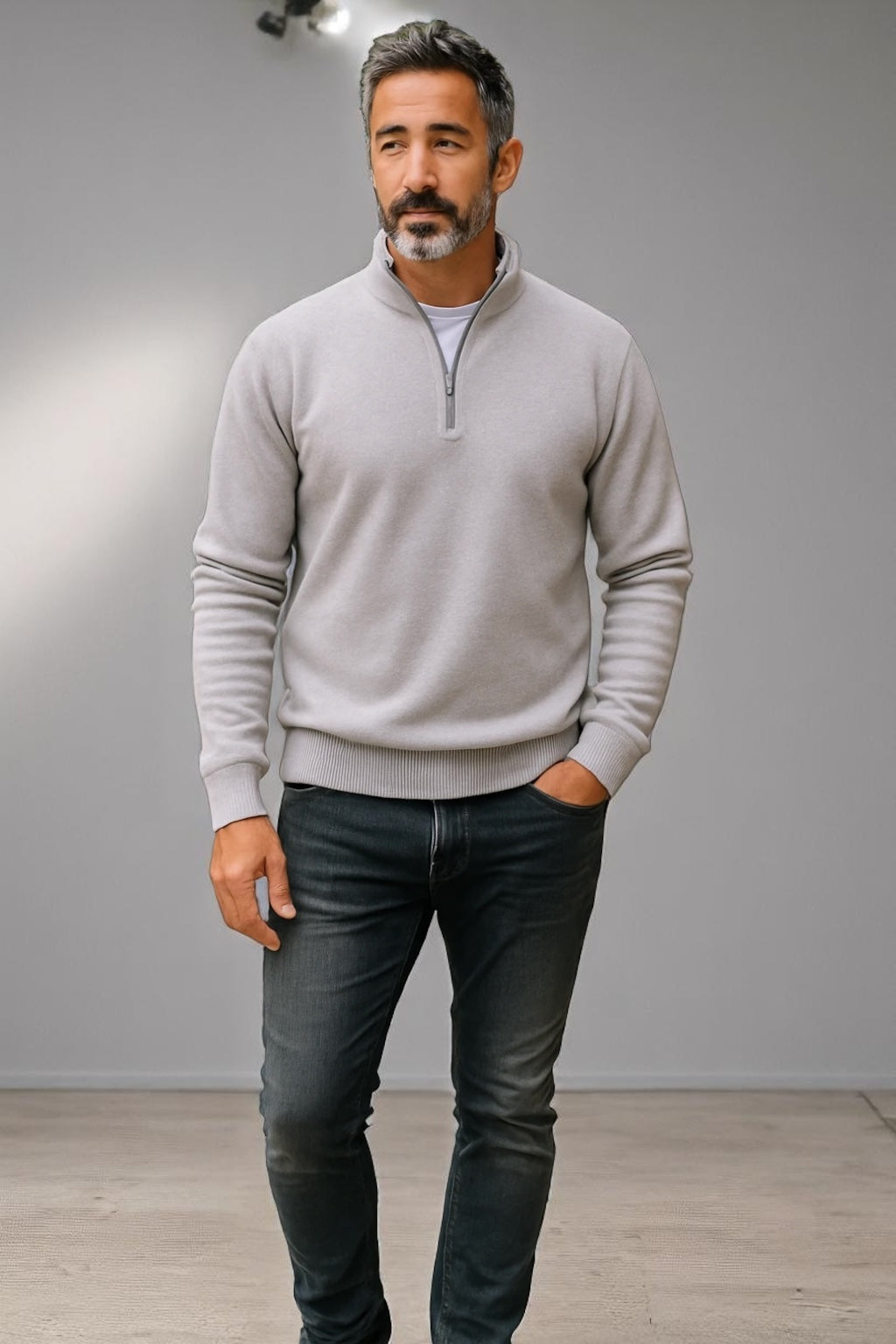 ANSETT Gold Cashmere merino Slim Fitted High Neck Half Zip