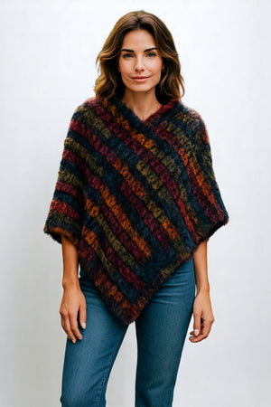 Luxury Angora Fur Colourful Poncho