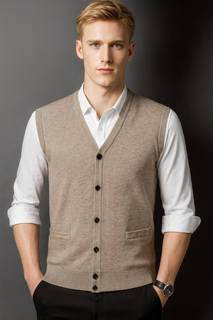 Pure wool Cardigan Vest With Pockets
