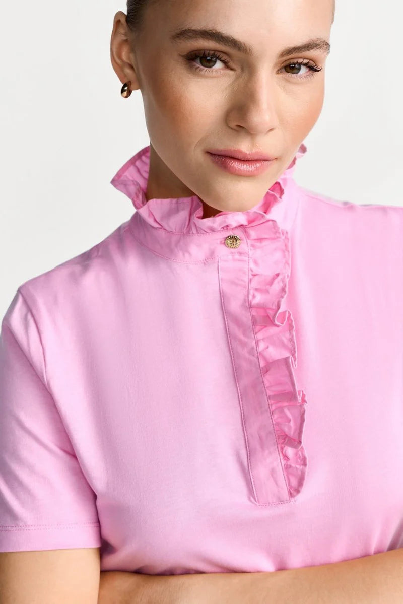 RICH & ROYAL COLLAR T-SHIRT WITH BUTTONS AND RUFFLED COLLAR
