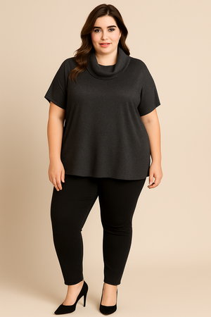 Fields Women Plus Size Roll neck Pullover Short Sleeves