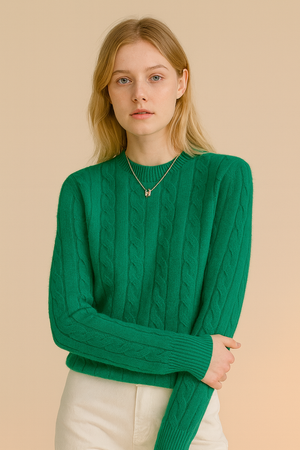 Pure Wool Cabled Crew Neck Knit on Australia