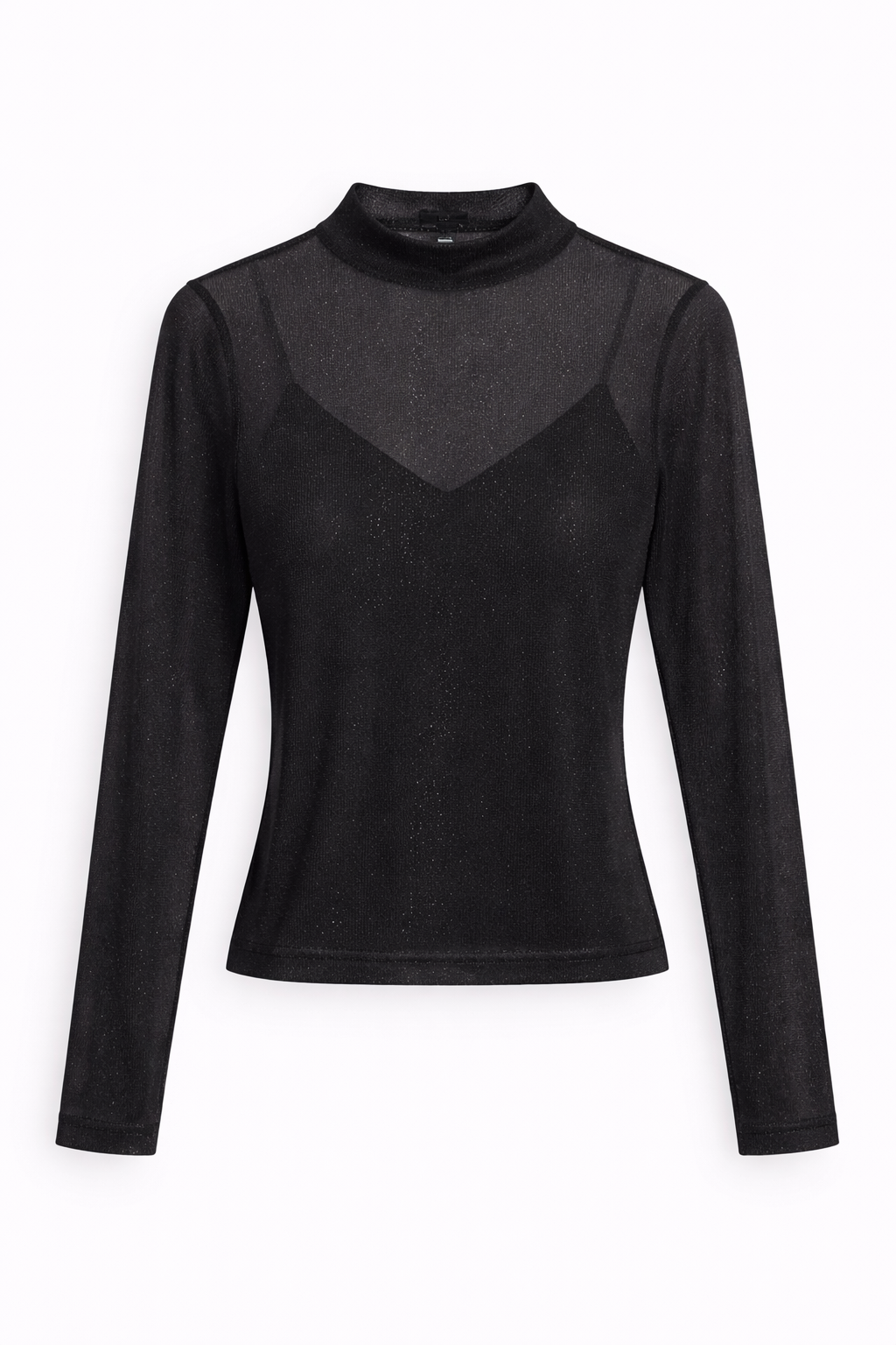 RICH & ROYAL GLITTERY TROUSERS & SEE-THROUGH MOCK NECK TOP