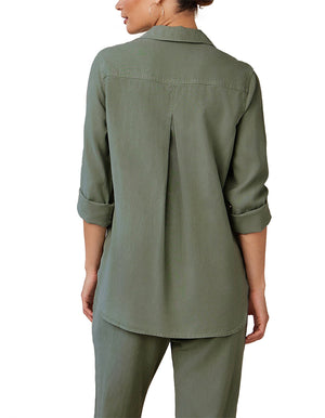 BELLA DAHL LONG SLEEVE TAIL BUTTON DOWN - MOON STONE SHIRT