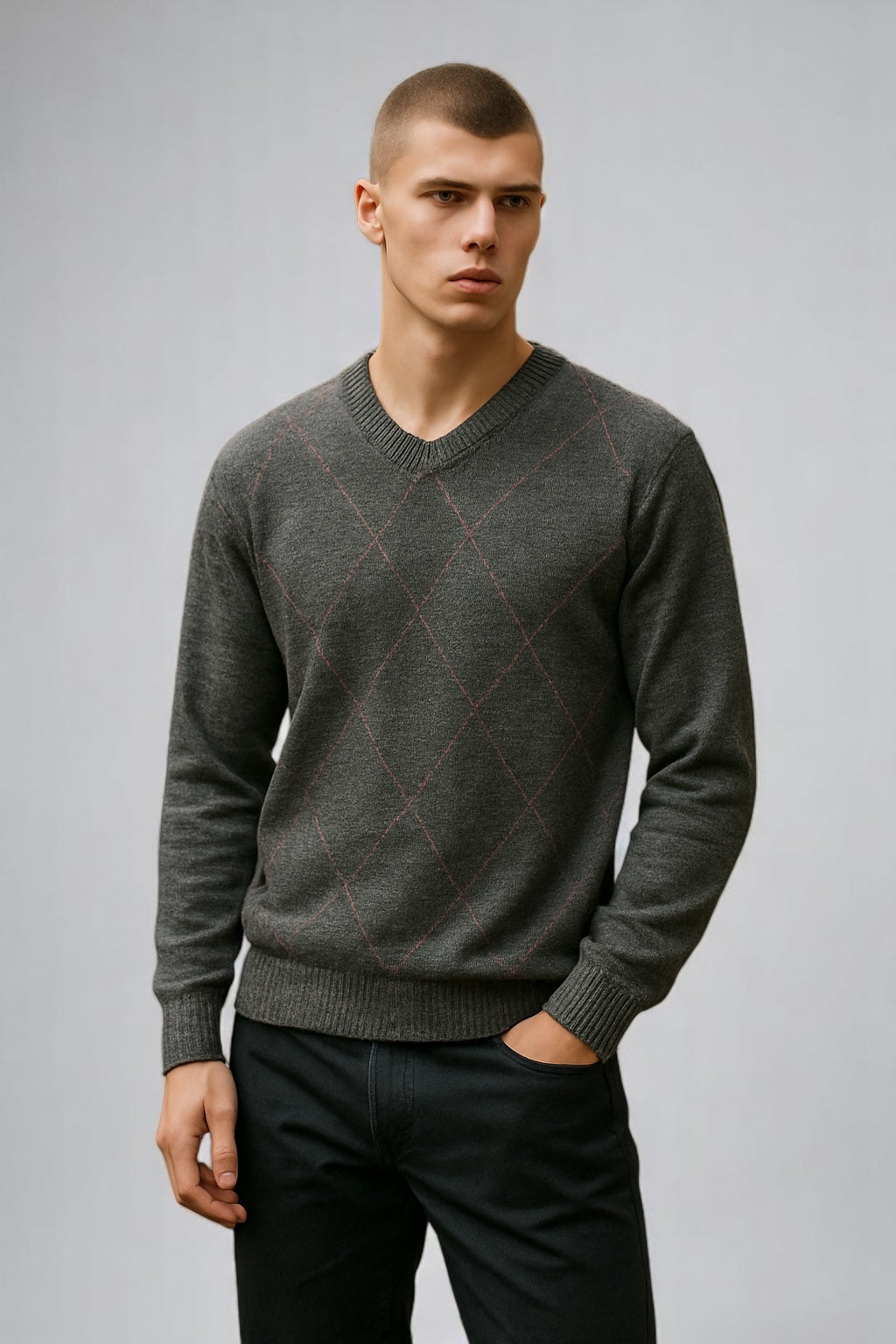 Fields Knitwear V-Neck Argyle Pullover – Pure Australian Merino Wool