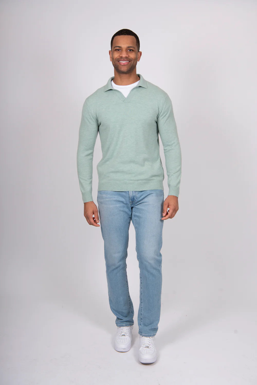 Open Collar Long Sleeve Polo