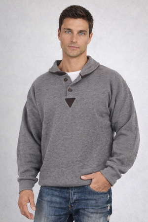 ANSETT Pure Wool Collared Jumper with Acorn Buttons Shawl Collar