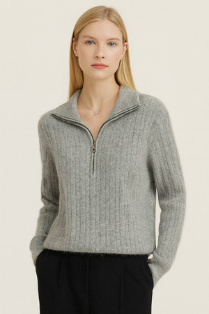 Pure Merino Wool Half Zip Cable Pullover