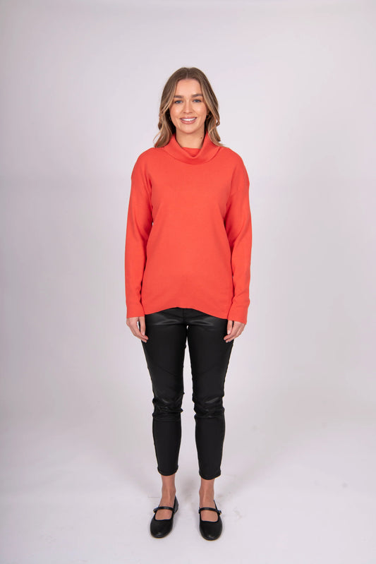 Bella - Roll Neck Pullover Curved Hem & side Panel