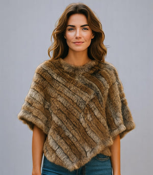 Angora Fur Knitted Natural Fur Poncho