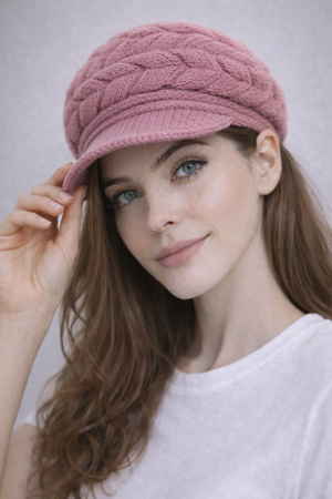 Ribbed Knit Beret Hat with Thermal Lining
