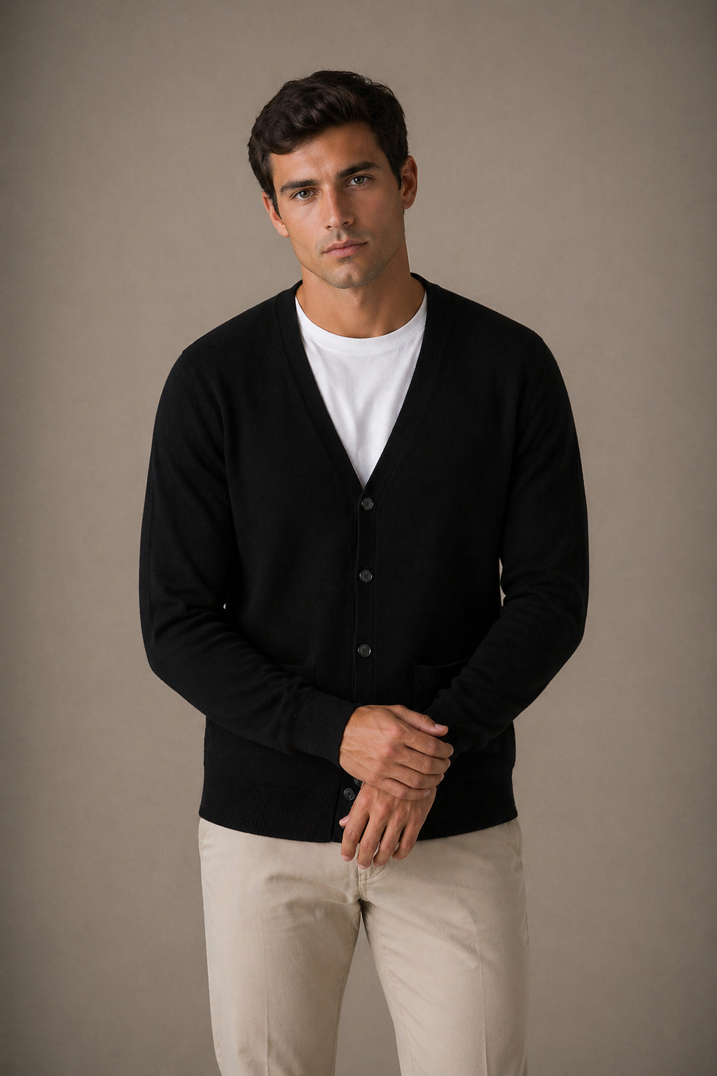 FIELDS PURE MERINO CARDIGAN WITH POCKETS RIB BASQUE