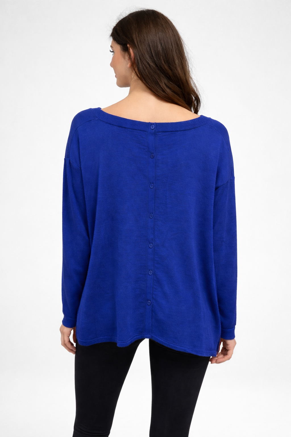 PURE WOOL CREW OVERSIZED PULLOVER WITH BUTTONS BACK