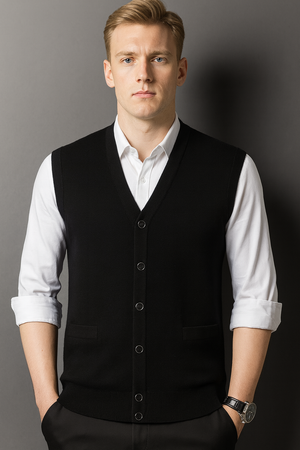 Pure wool Cardigan Vest With Pockets