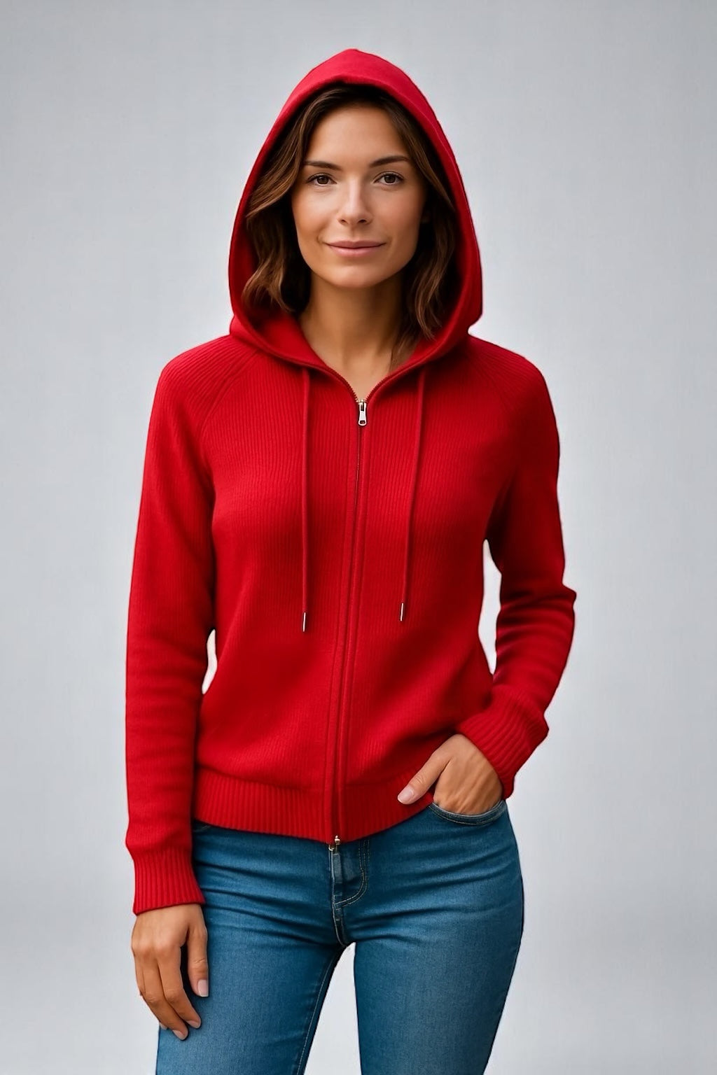 Pure cashmere two way Full zip hoodie No pockets