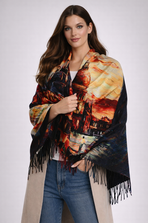 Luxury Pure Cashmere Scarf / Shawl Oil Painting Pattern