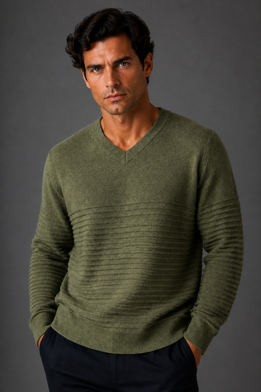 SELF STRIPES VEE NECK