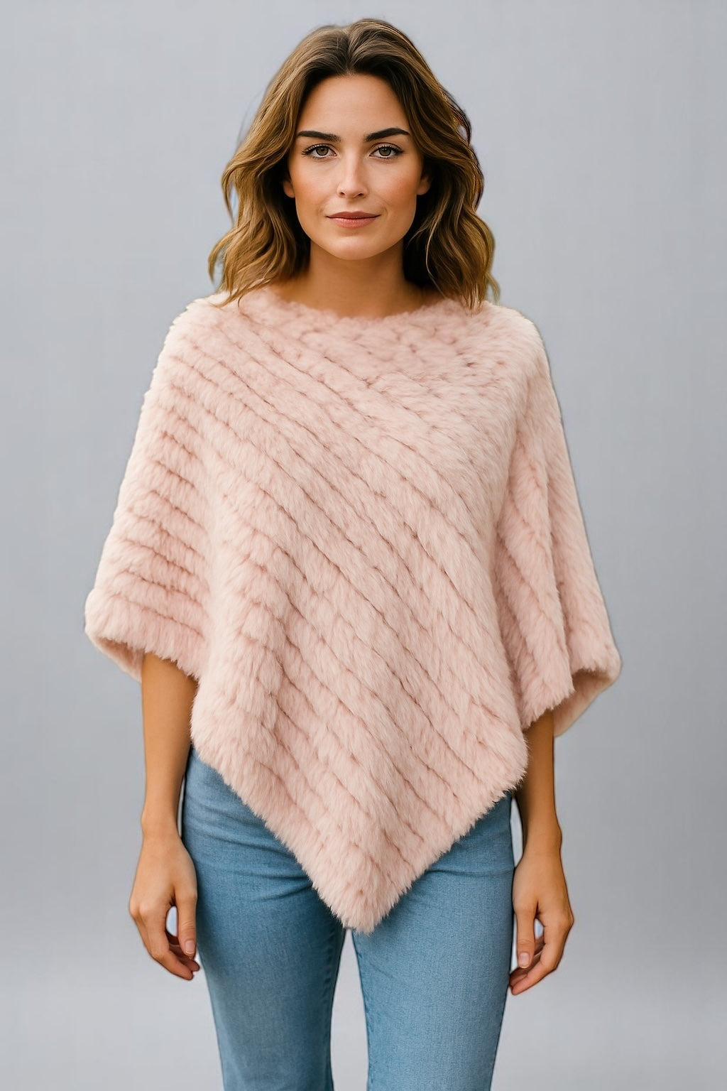 Angora Fur Knitted Natural Fur Poncho