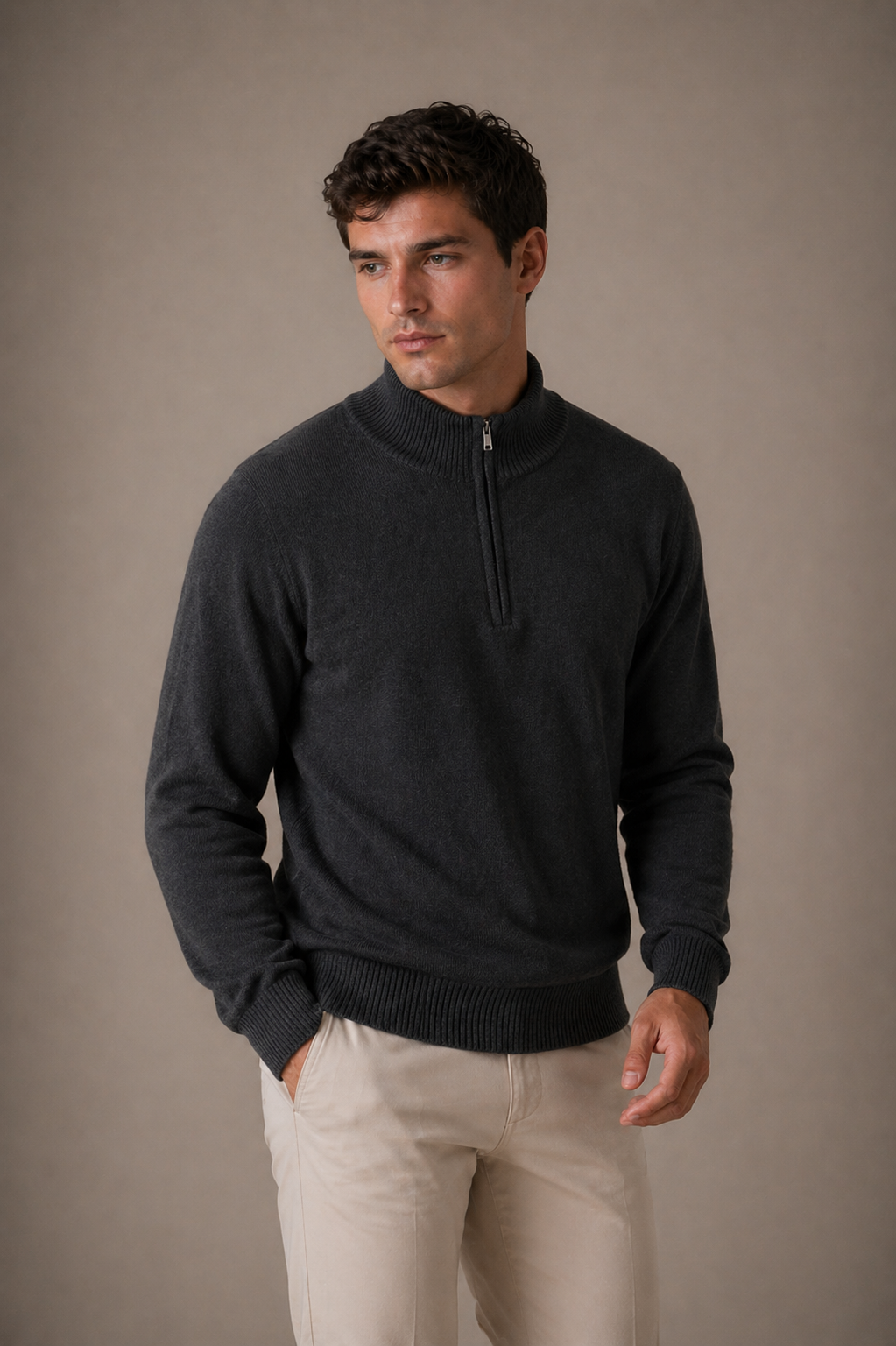 1/4 ZIP PULLOVER WITH RIB BASQUE