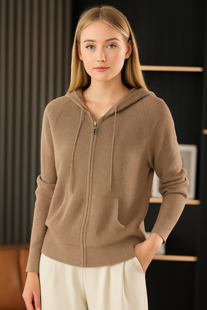 Pure cashmere Full zip hoodie with pockets