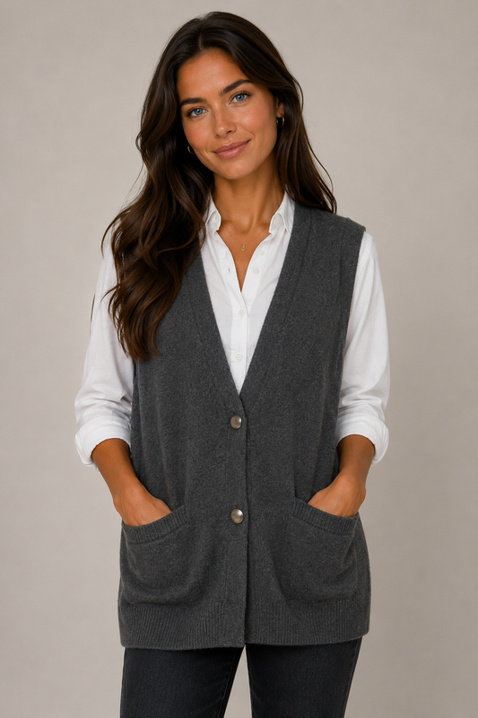 WOMENS CARDIGAN VEST WITH BUTTONS AND POCKETS