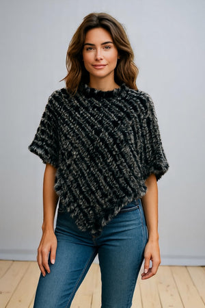 Angora Fur Knitted Natural Fur Poncho