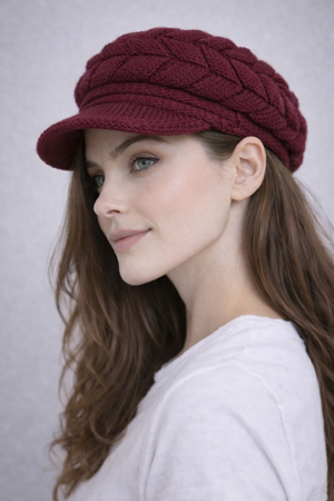 Ribbed Knit Beret Hat with Thermal Lining