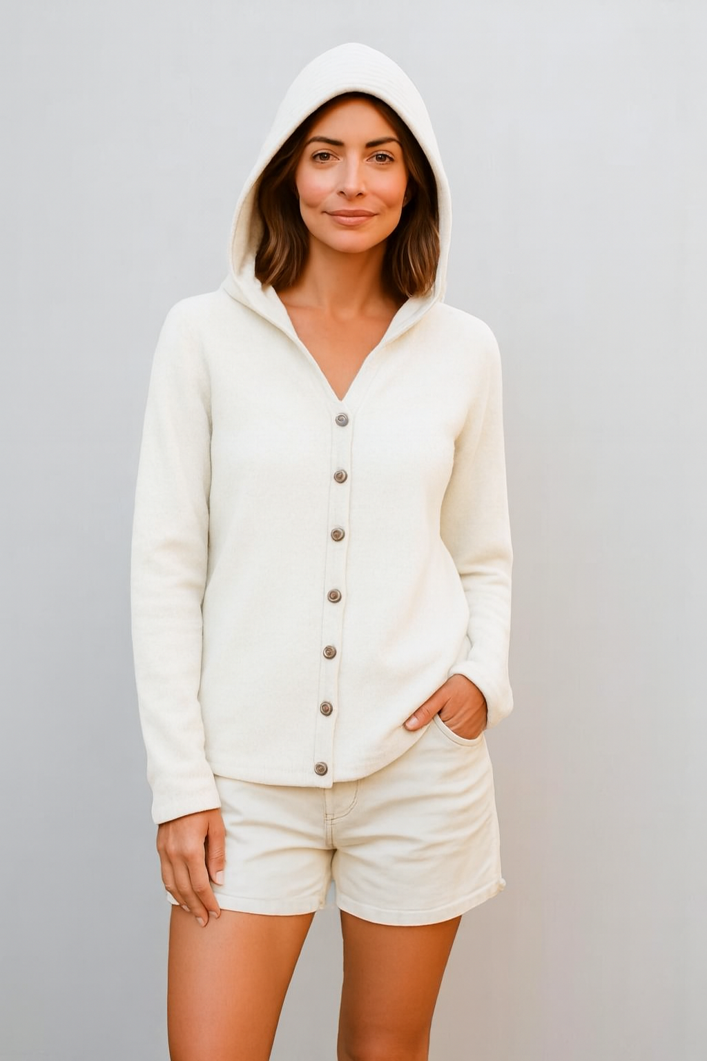 Pure Merino Wool Hoodie Cardigan