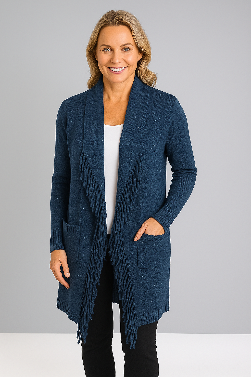 Open Cardigan with Tassel and Pockets