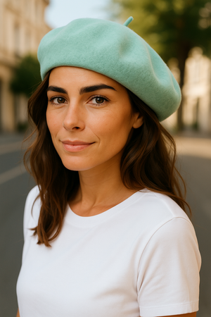 EXTRA FINE PURE WOOL BERET HAT WITH PEARLS