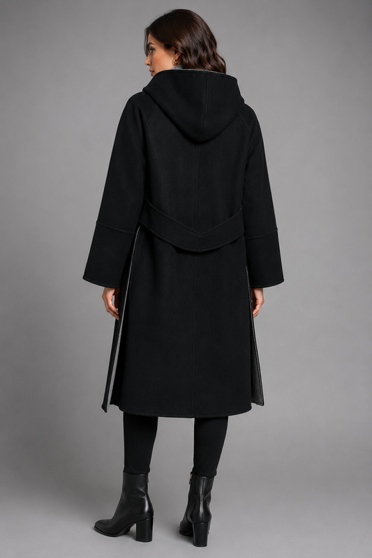 SABENA REVERSIBLE HOODED-UNLINED WOOL LONG JACKET