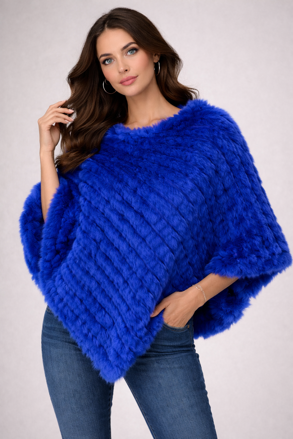 Premium Angora Fur Knitted Poncho Wrap