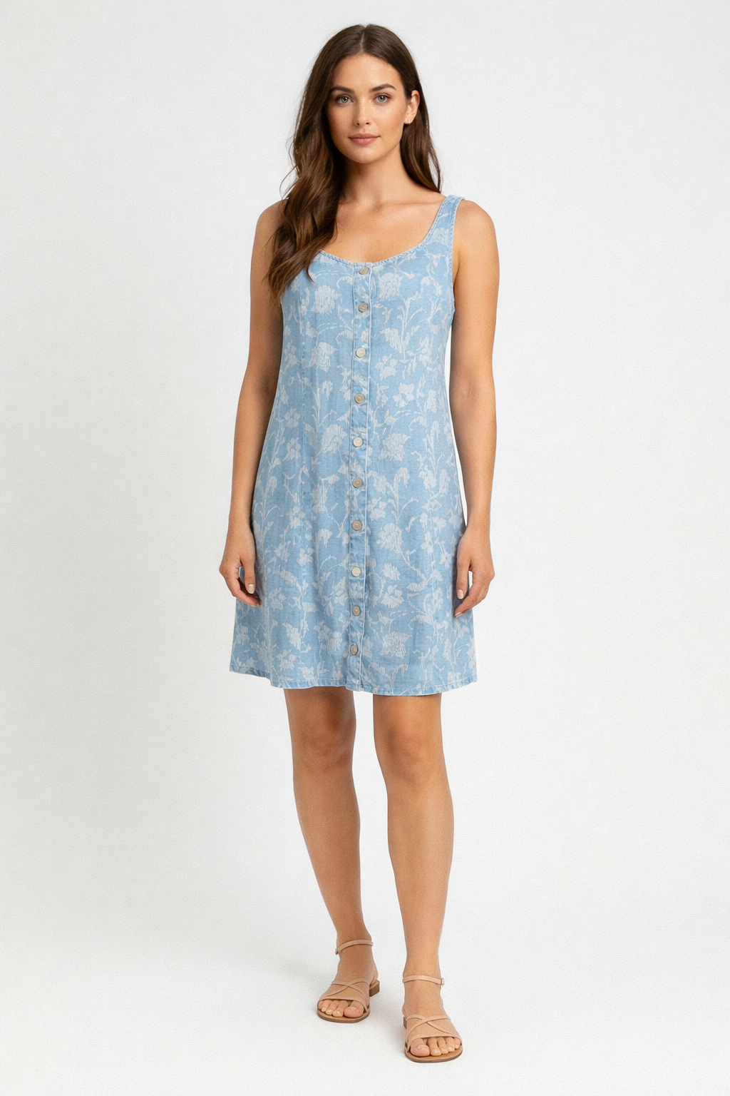 BELLA DAHL Sleeveless Button Front Fitted Dress - Vintage Fleur Denim