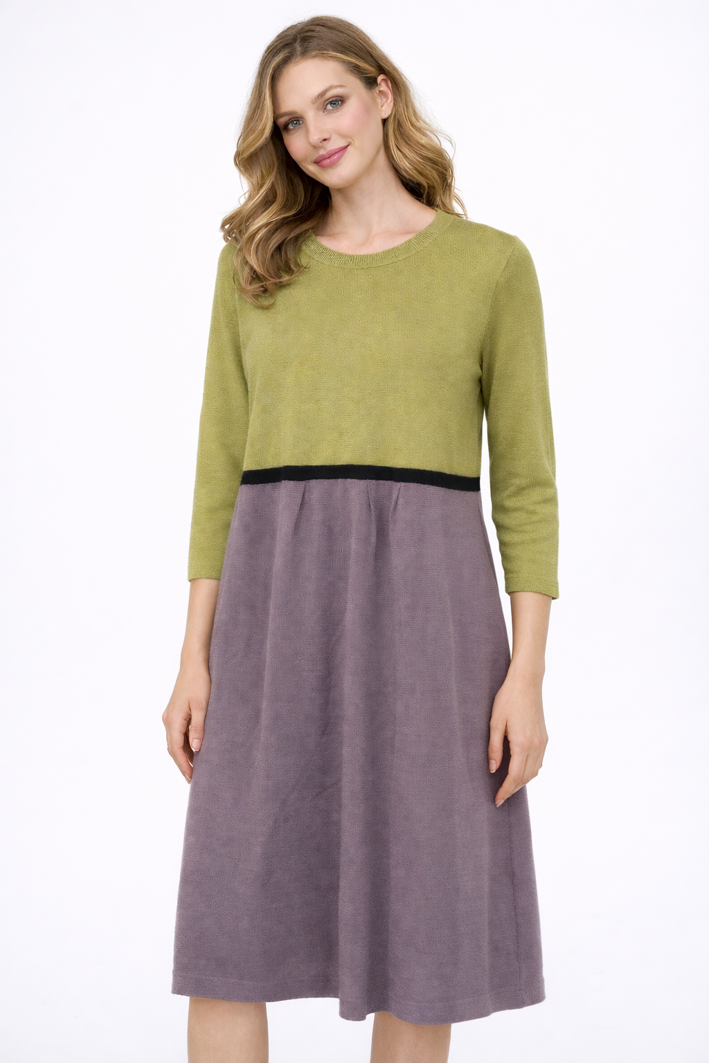 FIELDS TWO TONE PURE WOOL CREW NECK DRESS