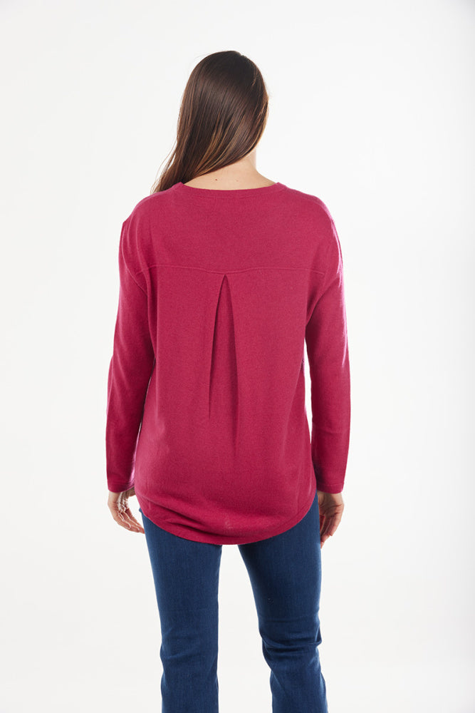 brown Classic Oversized Crewneck Wool Cashmere Knit with Back pleat detail