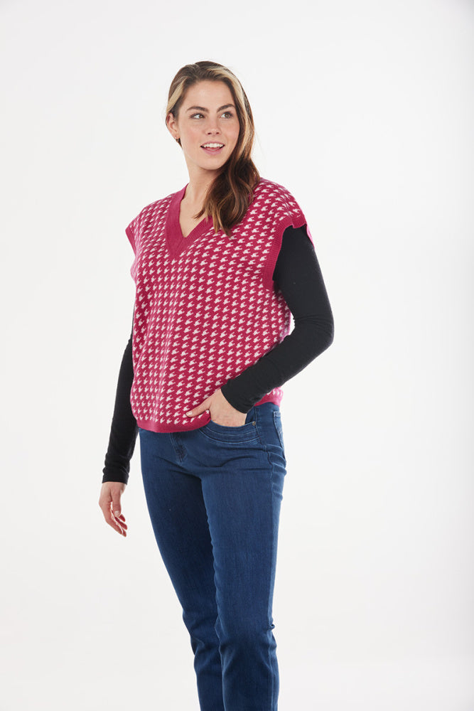 HOUNDSTOOTH VEST CASHMERE MERINO BRIDGE & LORD
