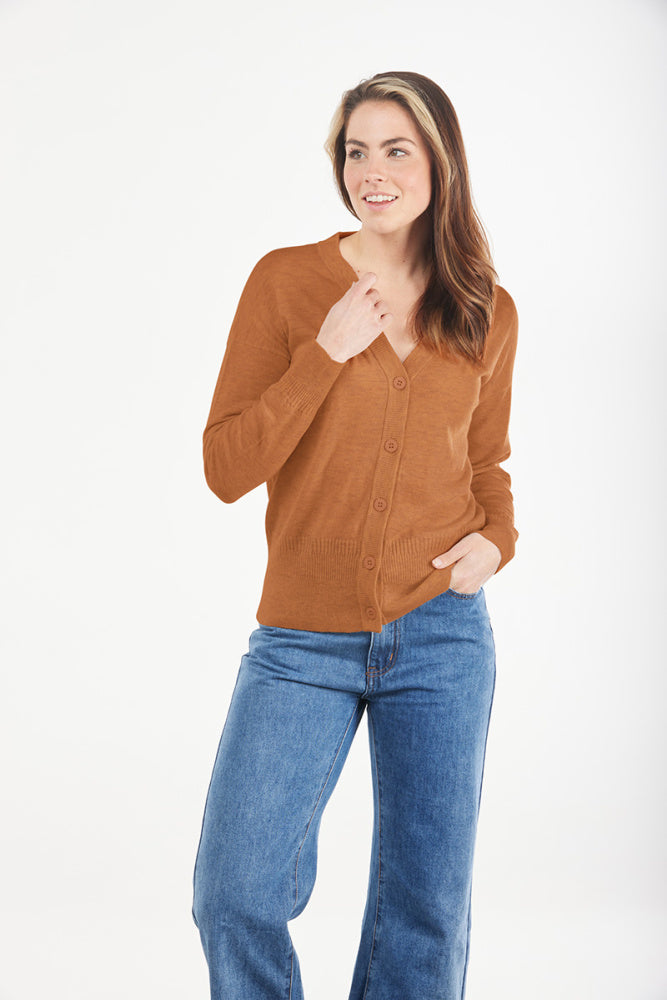 VEE NECK CARDIGAN WITH RIB DETAILS ONLY RUST 2XL LEFT