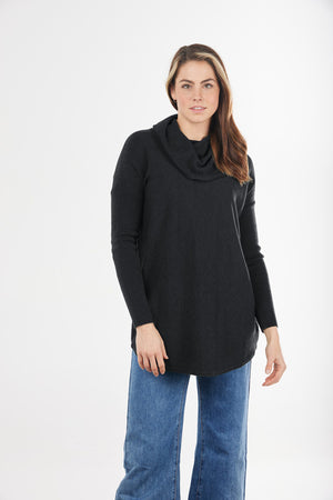 ESSENTIAL CURVED HEM COWL NECK PULLOVER