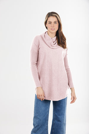 ESSENTIAL CURVED HEM COWL NECK PULLOVER